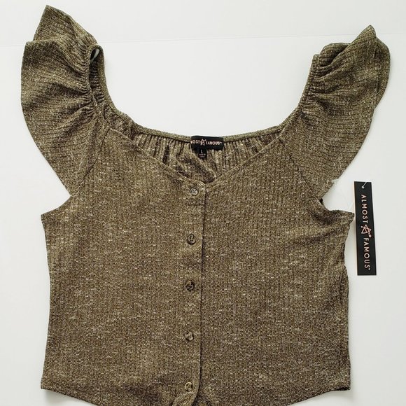 ALMOST FAMOUS Button Front Tie Top - Picture 2 of 8